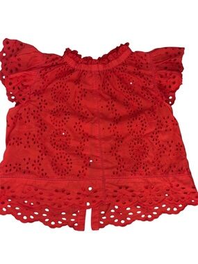 Jennifer & Grace Orange Eyelet Ruffle Sleeve Top Size L